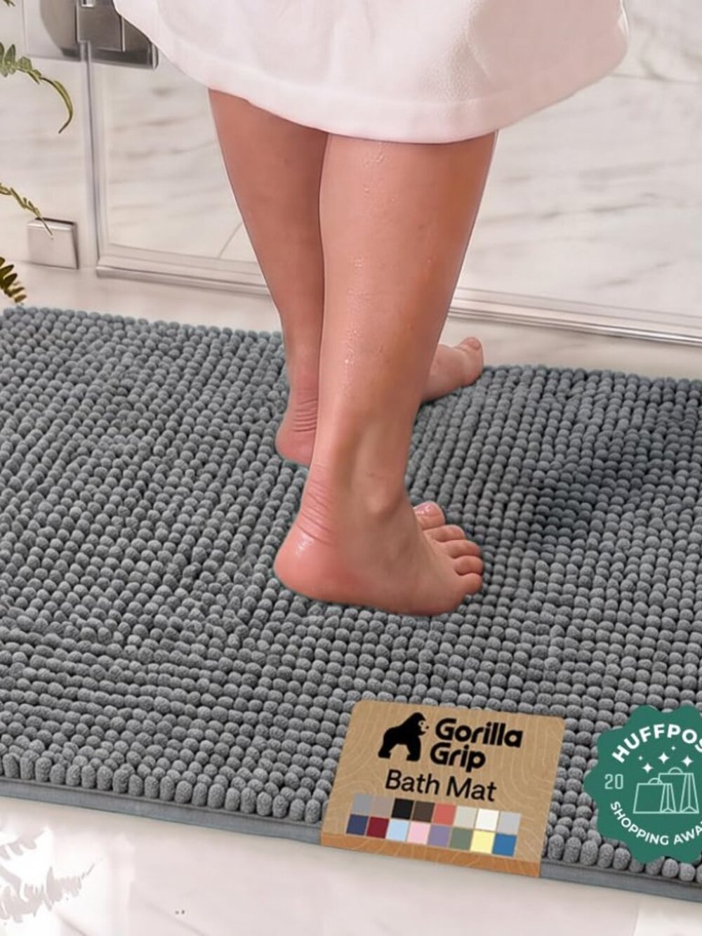 Bath Rug Mat for Bathroom, Absorbent Chenille, 30x20 Gray